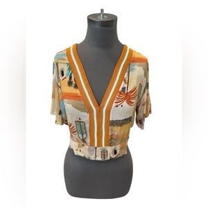 Lunender Brazil Abstract Print Boho Blouse V Neck Lightweight Top Medium